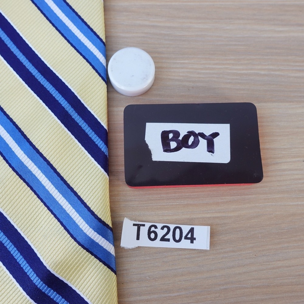 Boys Clip On Tie Striped Repp Blue Cream Navy Necktie Formal Wedding School Kids - Picture 8 of 8